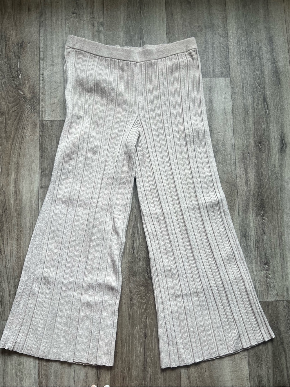 Aerie Ribbed Knit Flare Pants Womens XL Beige Good Wide Leg Lounge Bottoms
